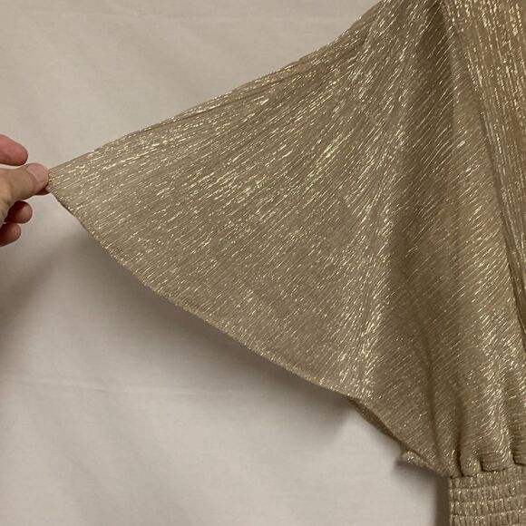 MSK Gold Metallic V-Neck Flutter Sleeve Handkerchief Hem Midi Dress Size XL - Picture 7 of 15